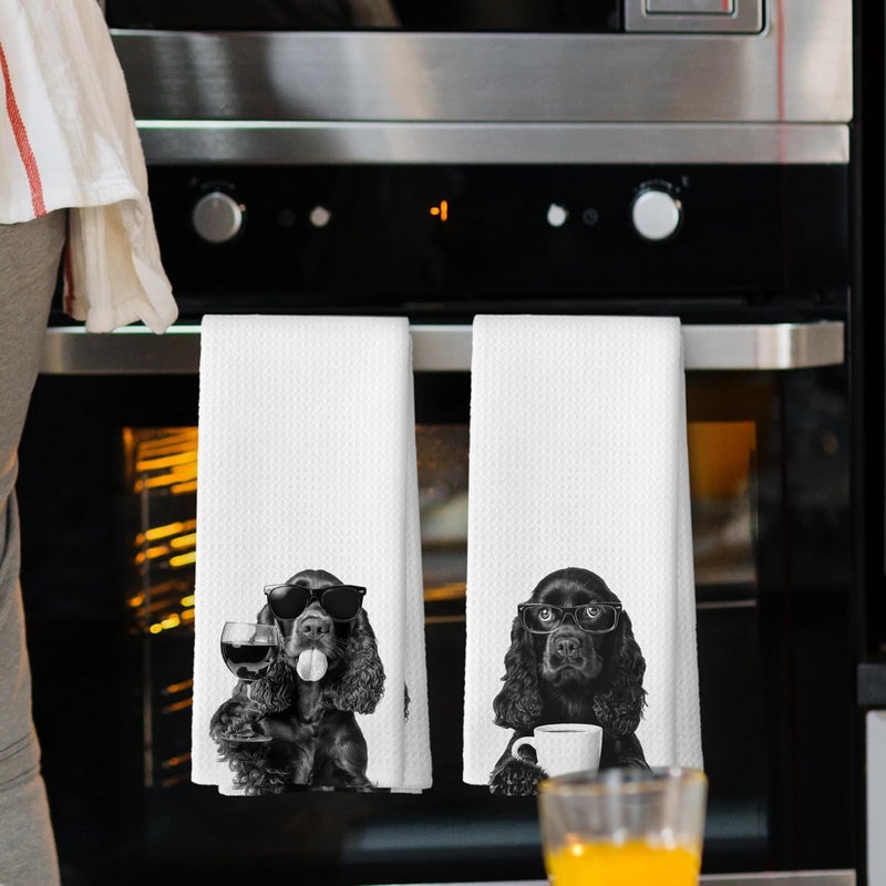 Mcehtle Funny Cocker Spaniel Kitchen Towels Set of 2, Funny Dog Kitchen Accessories, Coffee Station Wine Bar Decor, Dog Chef Gift Hand Towel, Dining Room Decorative Tea Towel Dish Towels 16x24 Inch - Image 2